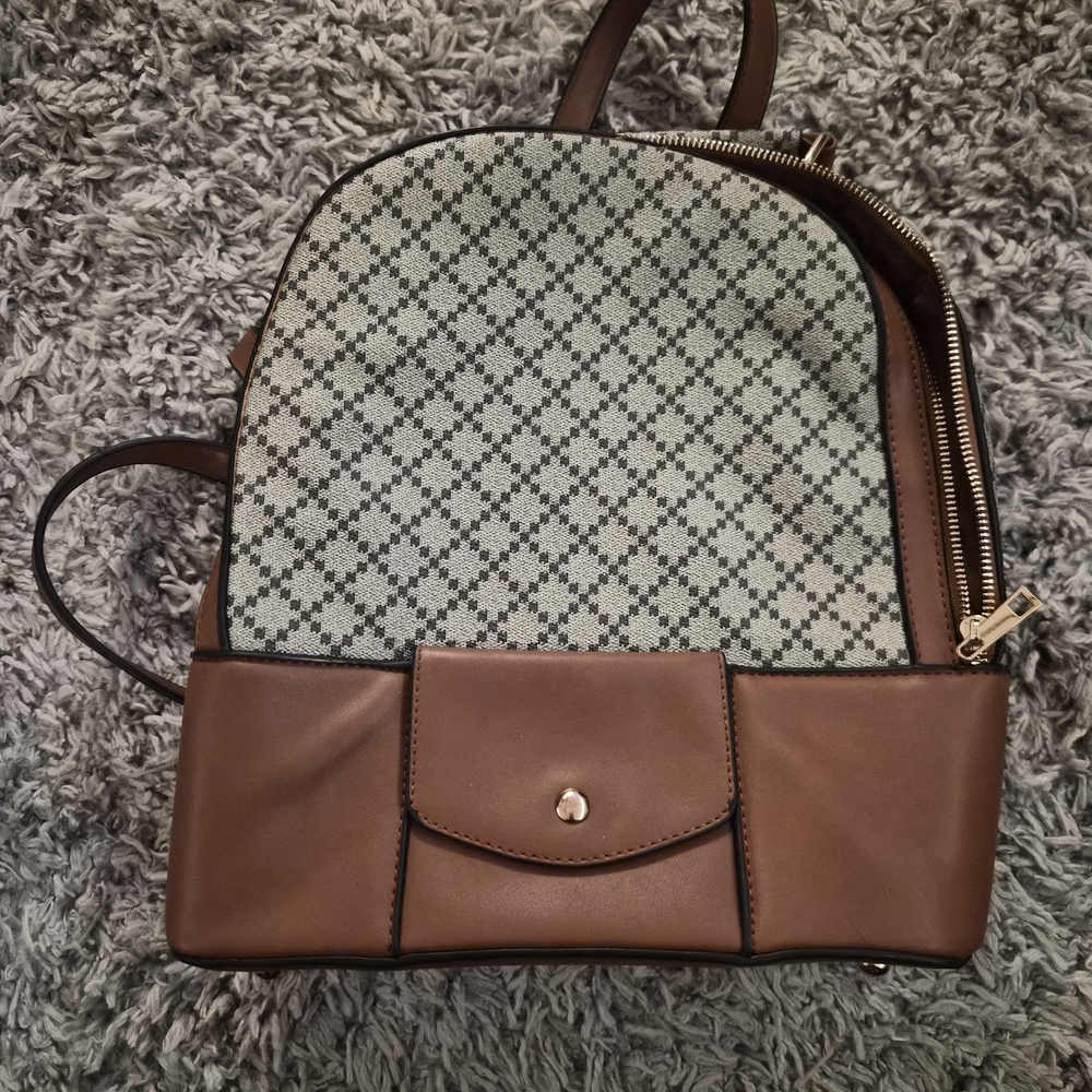 Mini Backpack Purse Brown Tan Neutral Print Adjustable Straps
